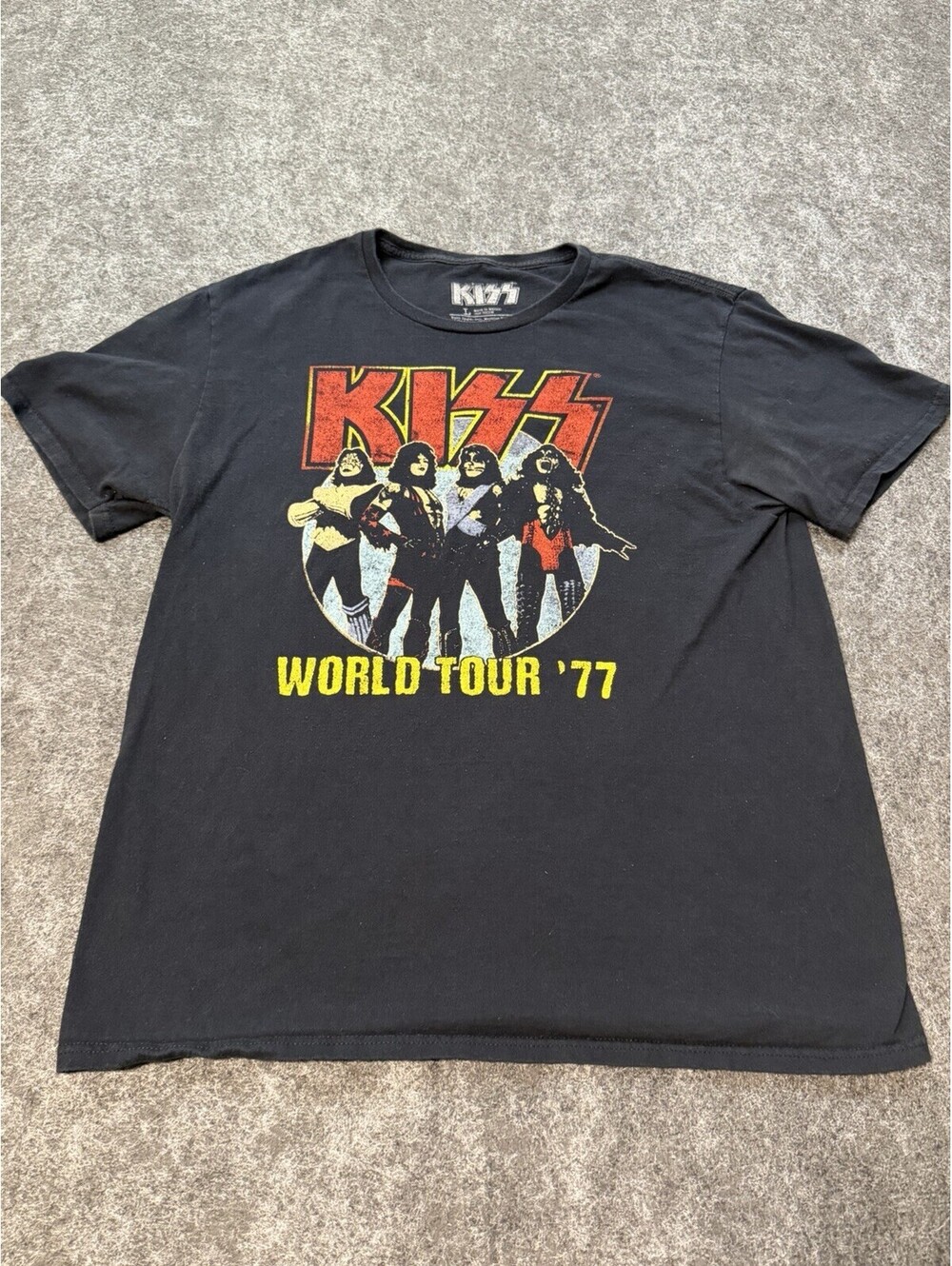 KISS World Tour ‘77 Graphic Band T-Shirt Men’s Large Black Rock Cotton Tee